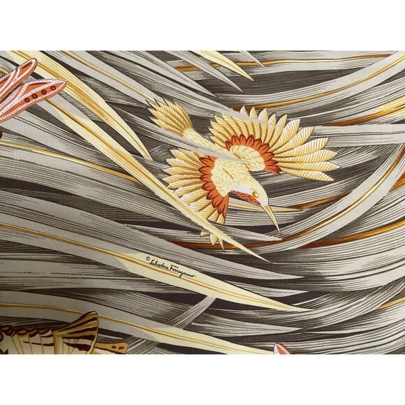 Salvatore Ferragamo Blouse Womens L 10 12 44 Silk Birds Butterfly Dragonfly - Picture 5 of 16